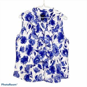 Izod blue & white floral sleeveless blouse